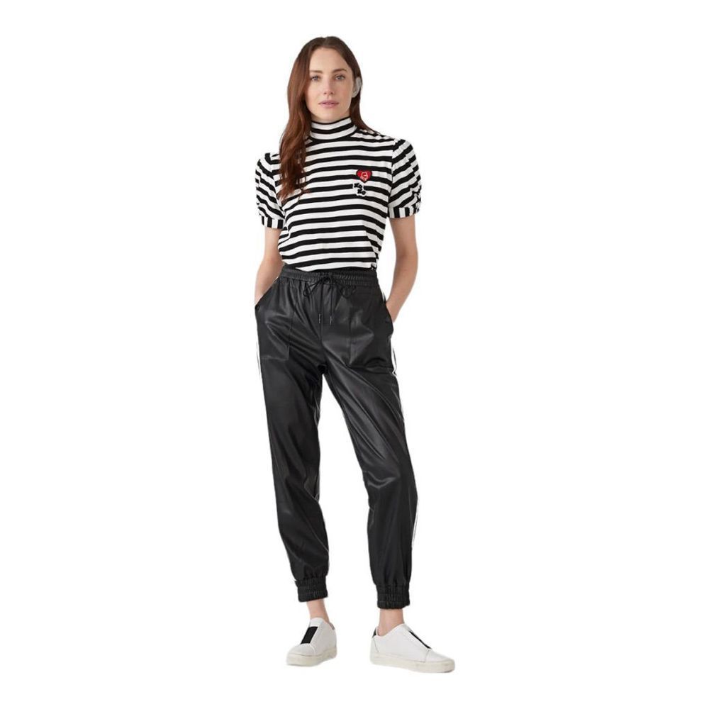 Karl Lagerfeld Paris Women’s Black RACING STRIPE FAUX LEATHER JOGGER size M
